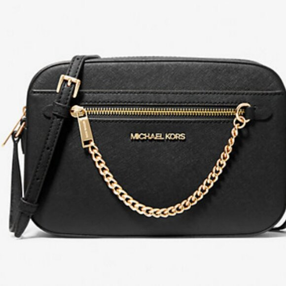 Michael Kors Black Saffiano Leather Crossbody Bag with Gold Chain Accents - Picture 3 of 5